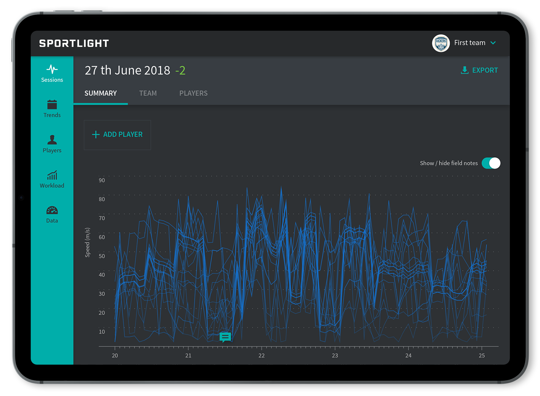 Sports analytics web app large complex data graphs