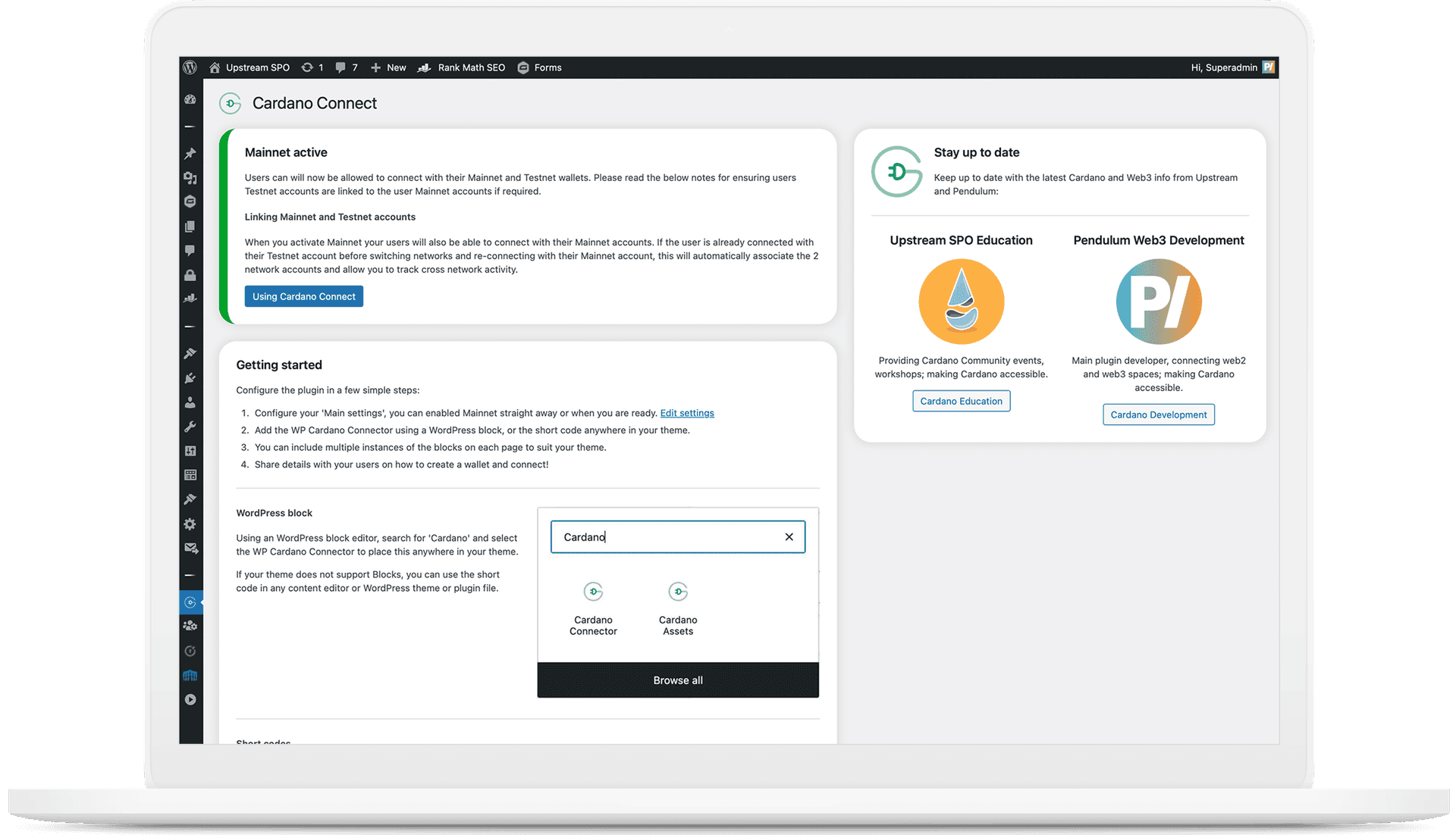 Cardano Connect WordPress plugin — Gutenberg blocks and getting started guide
