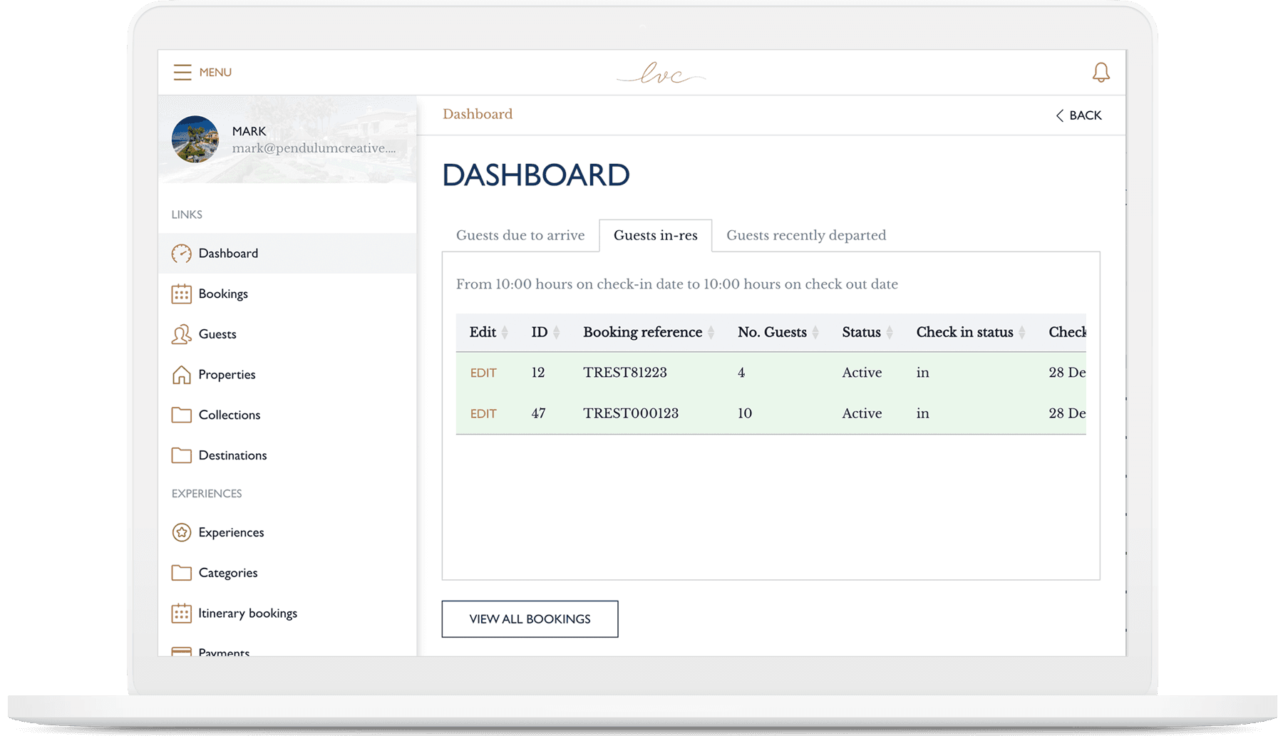 Concierge — admin dashboard with booking management