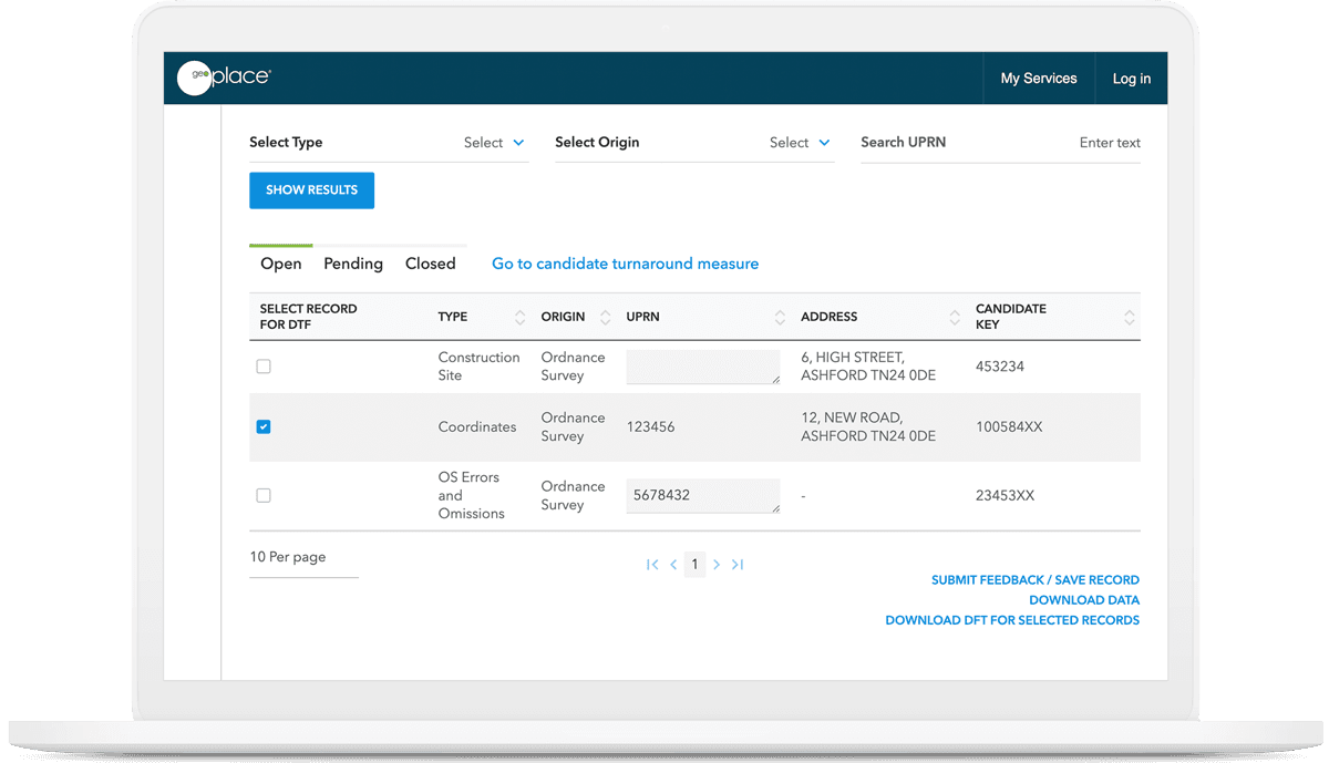 GeoPlace — data comparison tools